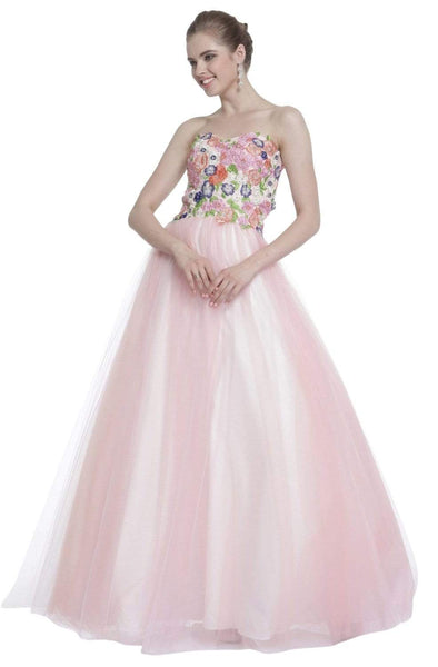 Strapless Sweetheart Beaded Pleated Embroidered Fitted Floor Length Floral Print Natural Waistline Evening Dress