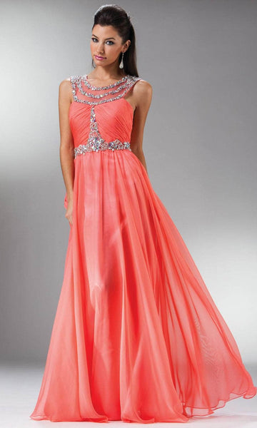 A-line Chiffon Floor Length Natural Waistline Jeweled Ruched Illusion Beaded Fitted Sleeveless Bateau Neck Prom Dress