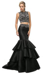 Natural Waistline Jeweled Neck Mermaid Sleeveless Beaded Open-Back Tiered Dress with a Brush/Sweep Train