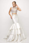 Mermaid Sleeveless Natural Waistline Jeweled Neck Beaded Tiered Open-Back Dress with a Brush/Sweep Train