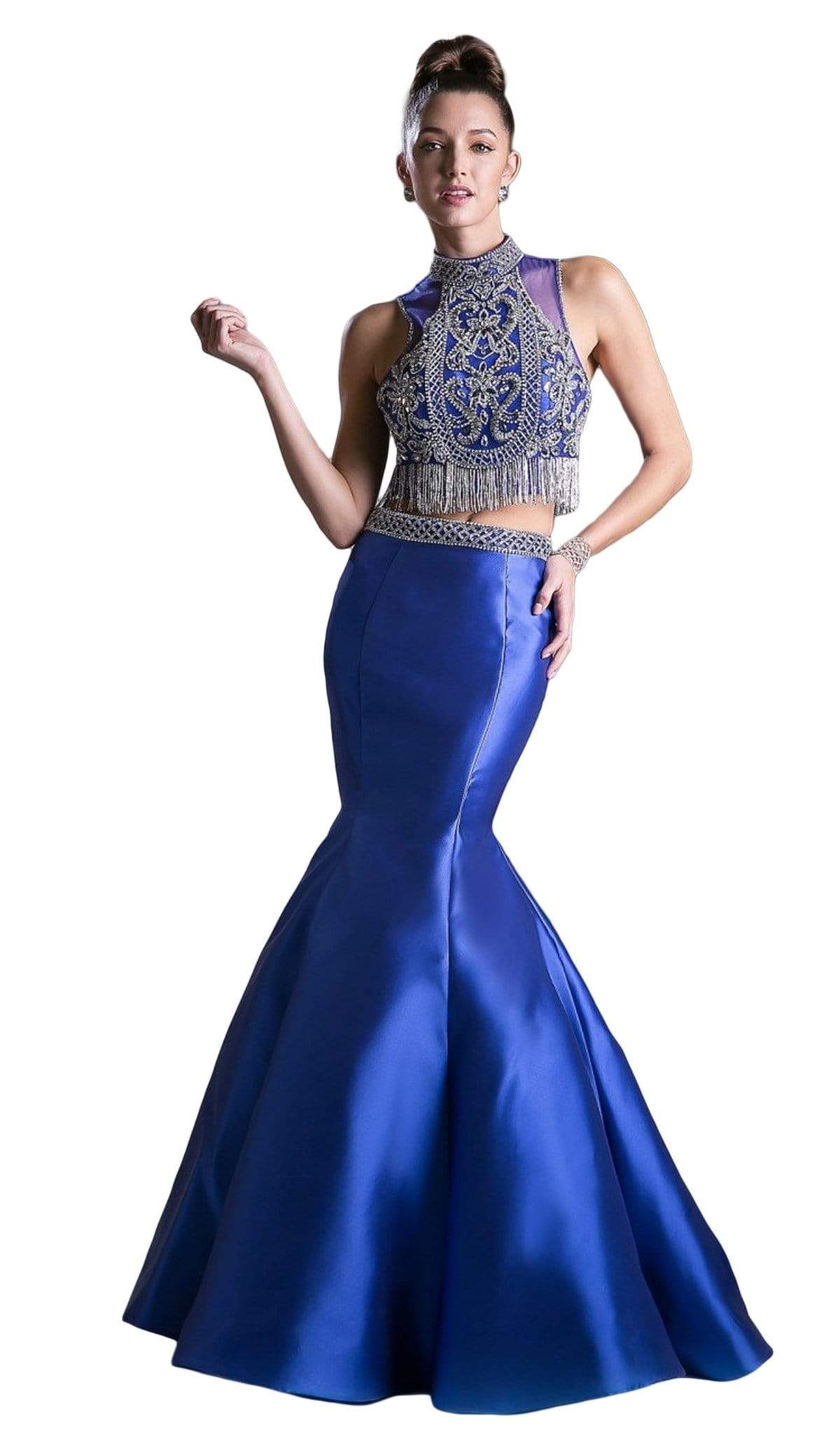 Cinderella Divine - 84016 Two-Piece Beaded High Halter Mermaid Gown