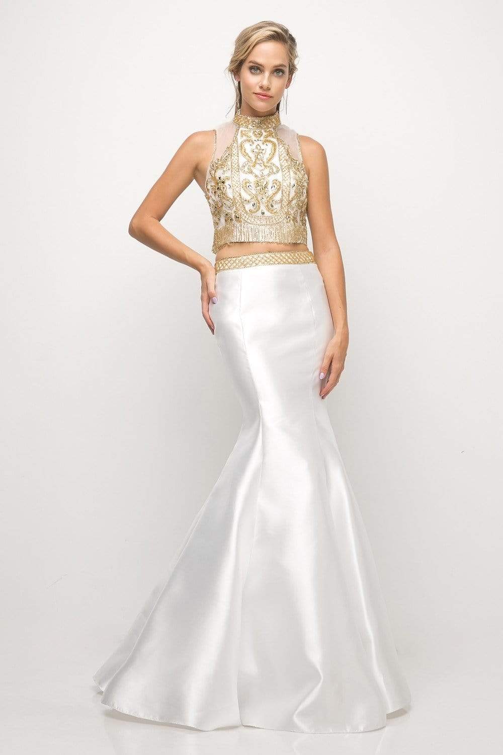 Cinderella Divine - 84016 Two-Piece Beaded High Halter Mermaid Gown
