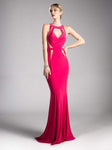 Sophisticated Natural Waistline Cutout Illusion Back Zipper Racerback Sleeveless Jeweled Neck Sheath Mermaid Sheath Dress with a Brush/Sweep Train