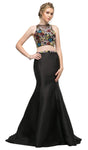 Floral Print Beaded Back Zipper Illusion Sheer Cutout Jeweled Floor Length Jeweled Neck Mermaid Natural Waistline Sleeveless Evening Dress with a Brush/Sweep Train