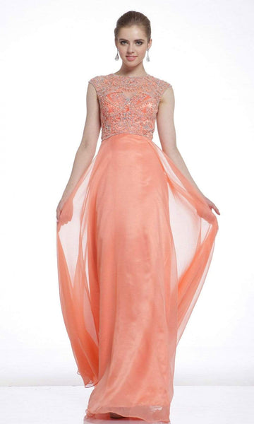 Sophisticated A-line Cap Sleeves Floor Length Natural Waistline Beaded Fitted Jeweled Jeweled Neck Evening Dress