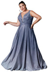 A-line V-neck Natural Waistline Pleated Fitted Sleeveless Floor Length Plunging Neck Evening Dress