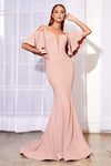 Sophisticated Cutout Sheer Mermaid Natural Waistline Cold Shoulder Flutter Short Sleeves Sleeves Off the Shoulder Bandeau Neck Notched Collar Plunging Neck Square Neck Floor Length Evening Dress with 