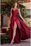 A-line Satin Sleeveless Spaghetti Strap Natural Waistline Floor Length Slit Hidden Back Zipper Cowl Neck Bridesmaid Dress/Prom Dress