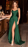 A-line Natural Waistline Cowl Neck Sleeveless Spaghetti Strap Slit Hidden Back Zipper Floor Length Satin Bridesmaid Dress/Prom Dress