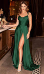 A-line Satin Sleeveless Spaghetti Strap Cowl Neck Hidden Back Zipper Slit Floor Length Natural Waistline Bridesmaid Dress/Prom Dress