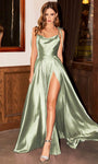 A-line Satin Sleeveless Spaghetti Strap Slit Hidden Back Zipper Cowl Neck Natural Waistline Floor Length Bridesmaid Dress/Prom Dress