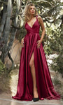 A-line V-neck Natural Waistline Satin Back Zipper Slit Draped Open-Back Wrap Spaghetti Strap Prom Dress with a Brush/Sweep Train