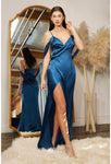 V-neck Floor Length Natural Waistline Slit Open-Back Back Zipper Draped Wrap Cold Shoulder Sleeves Spaghetti Strap Sheath Satin Sheath Dress/Evening Dress/Bridesmaid Dress/Mother-of-the-Bride Dress/Pr