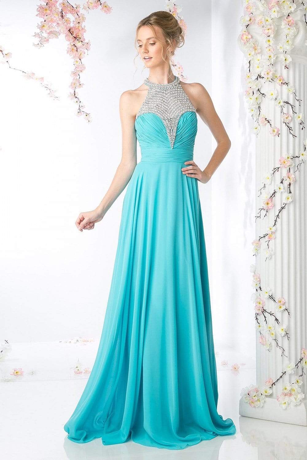 Cinderella Divine - Bead Embellished High Halter Evening Dress
