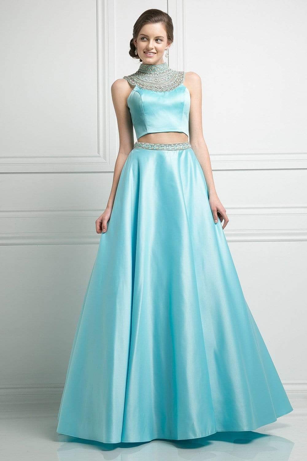 Cinderella Divine - Beaded High Neck Two Piece Evening Gown
