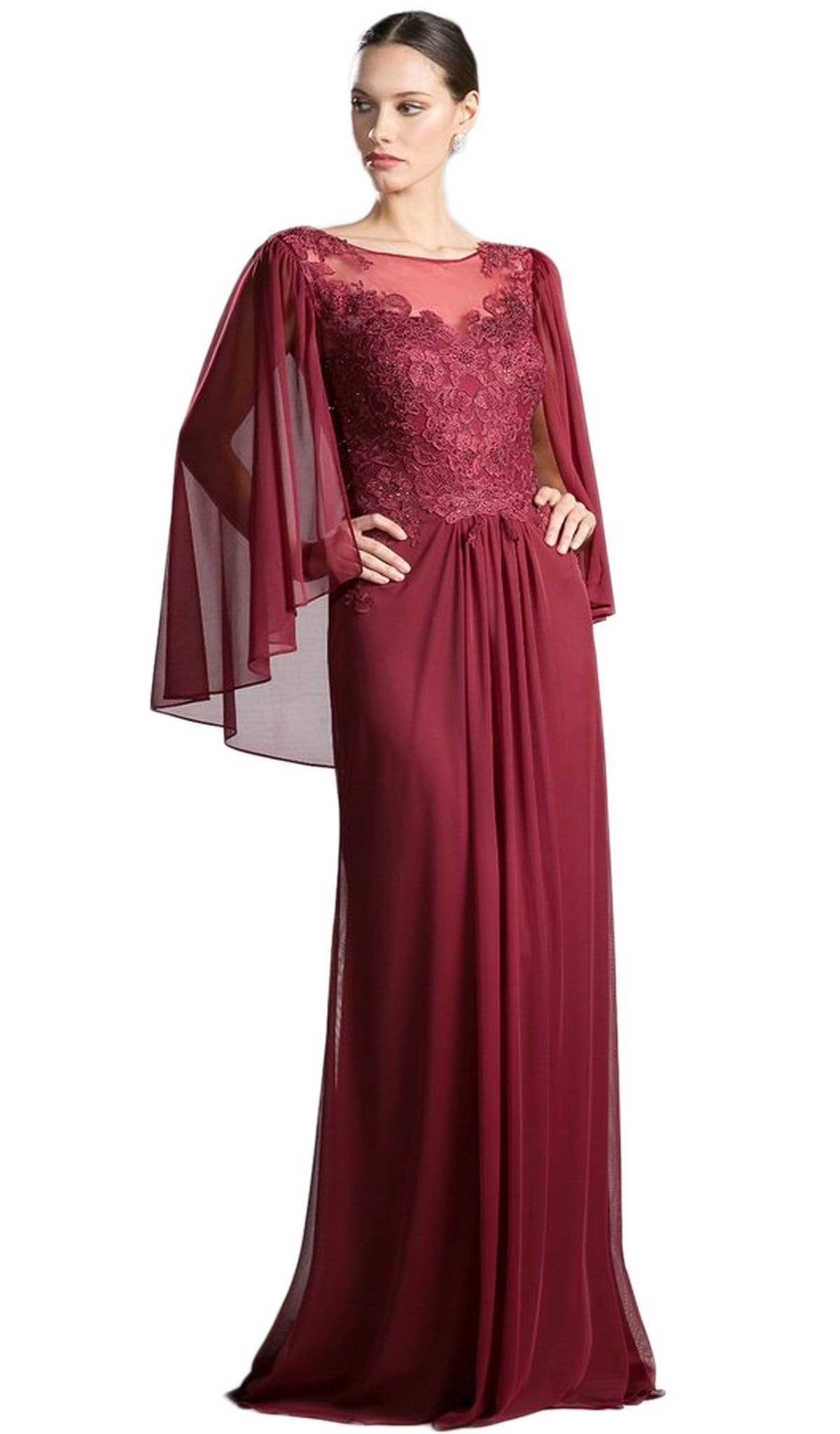 Cinderella Divine - Beaded Lace Sheath Dress With Sheer Cape
