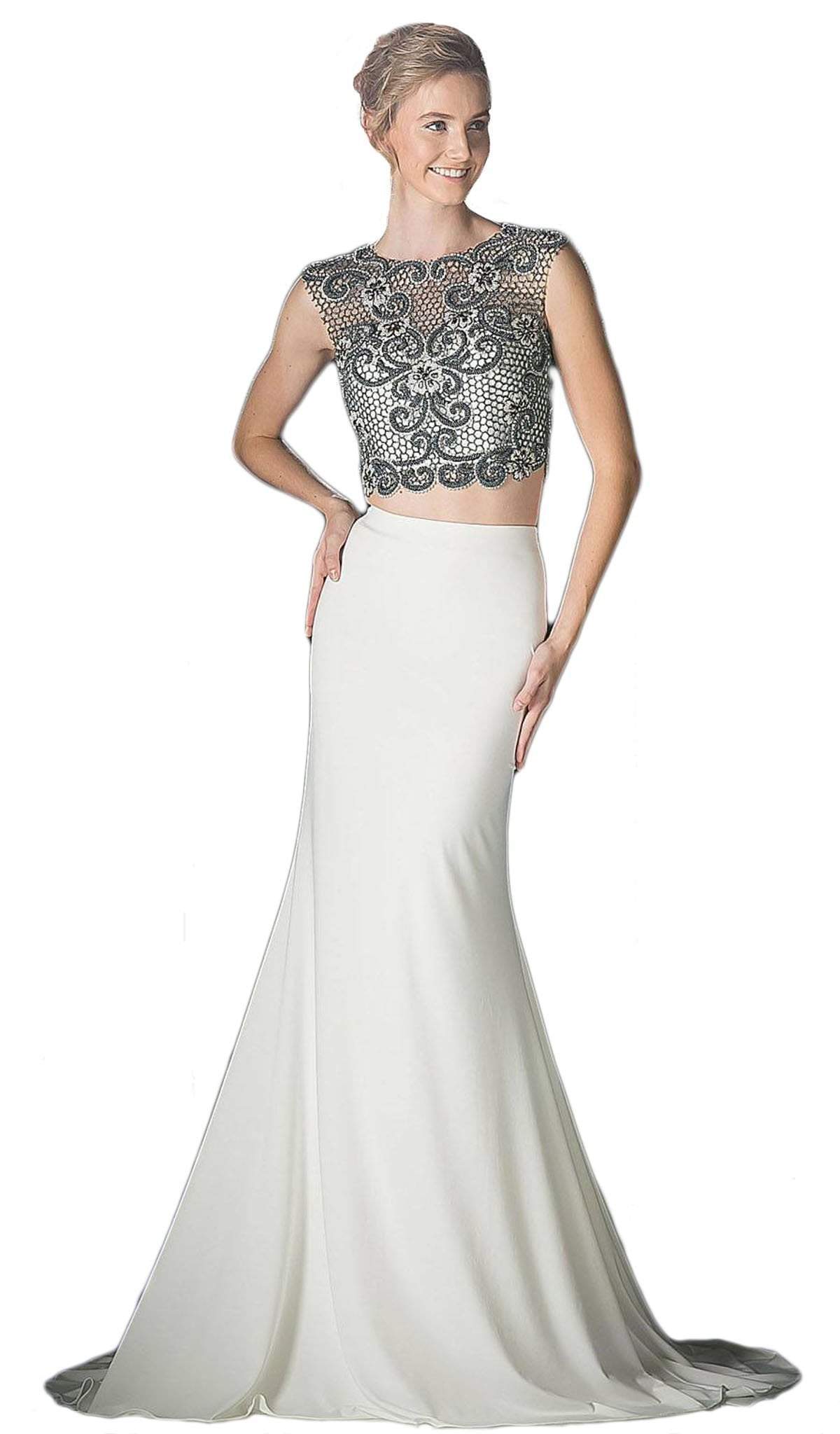 Cinderella Divine - Beaded Sleeveless Two-Piece Chiffon Evening Gown