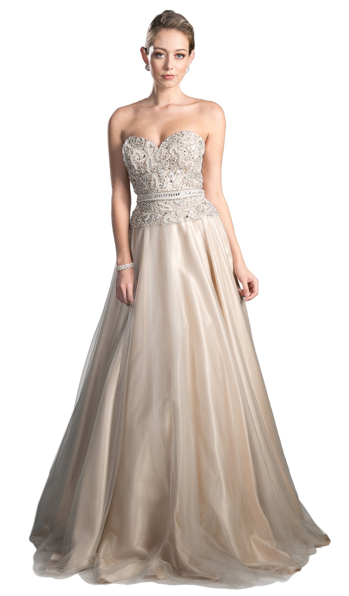 Cinderella Divine - Beaded Sweetheart Tulle A-line Evening Dress
