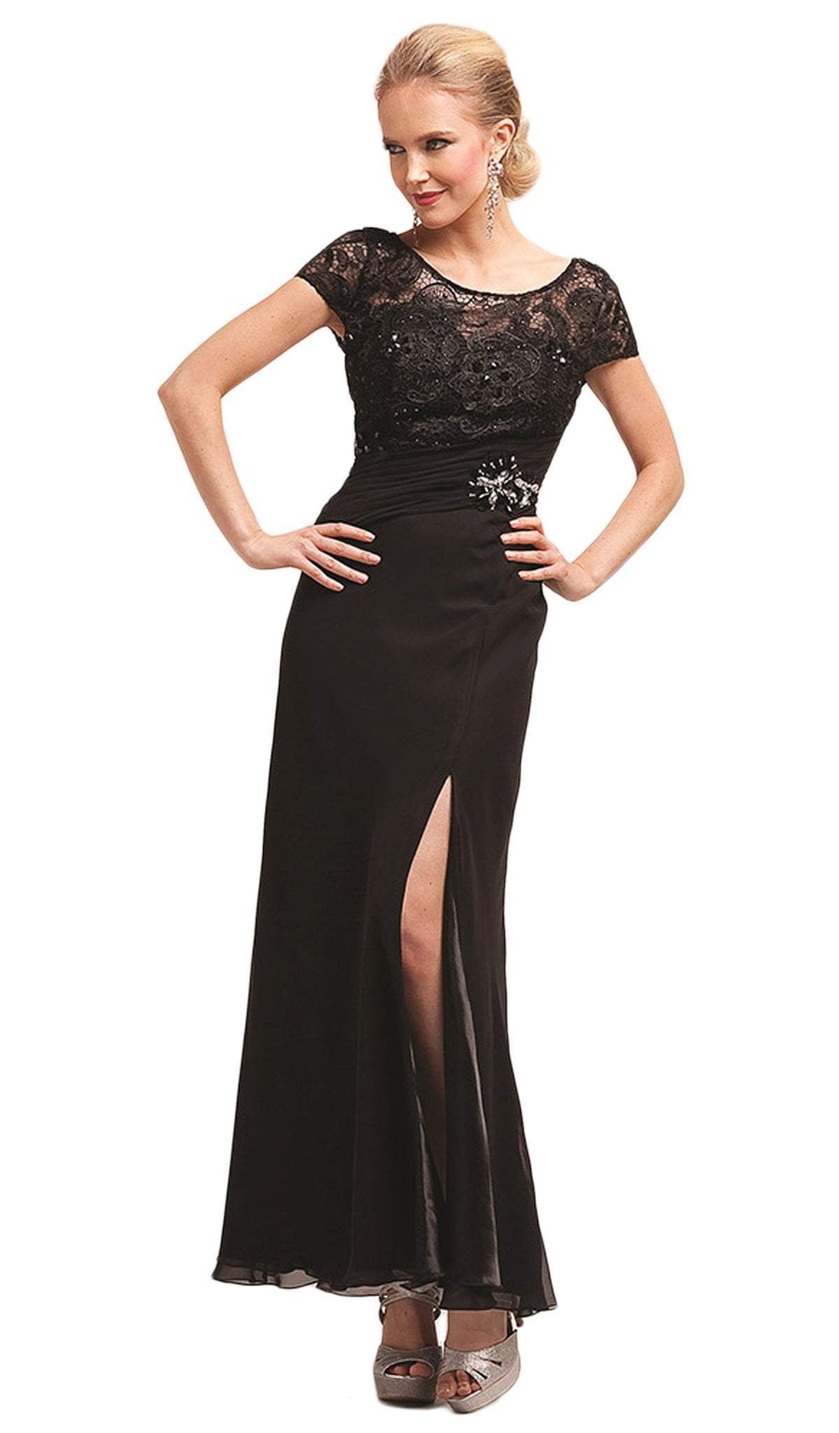 Cinderella Divine - Bedazzled Illusion Bateau Sheath Dress