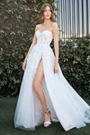 A-line Strapless Tulle Sweetheart Floral Print Corset Natural Waistline Semi Sheer Back Zipper Slit Applique Wedding Dress