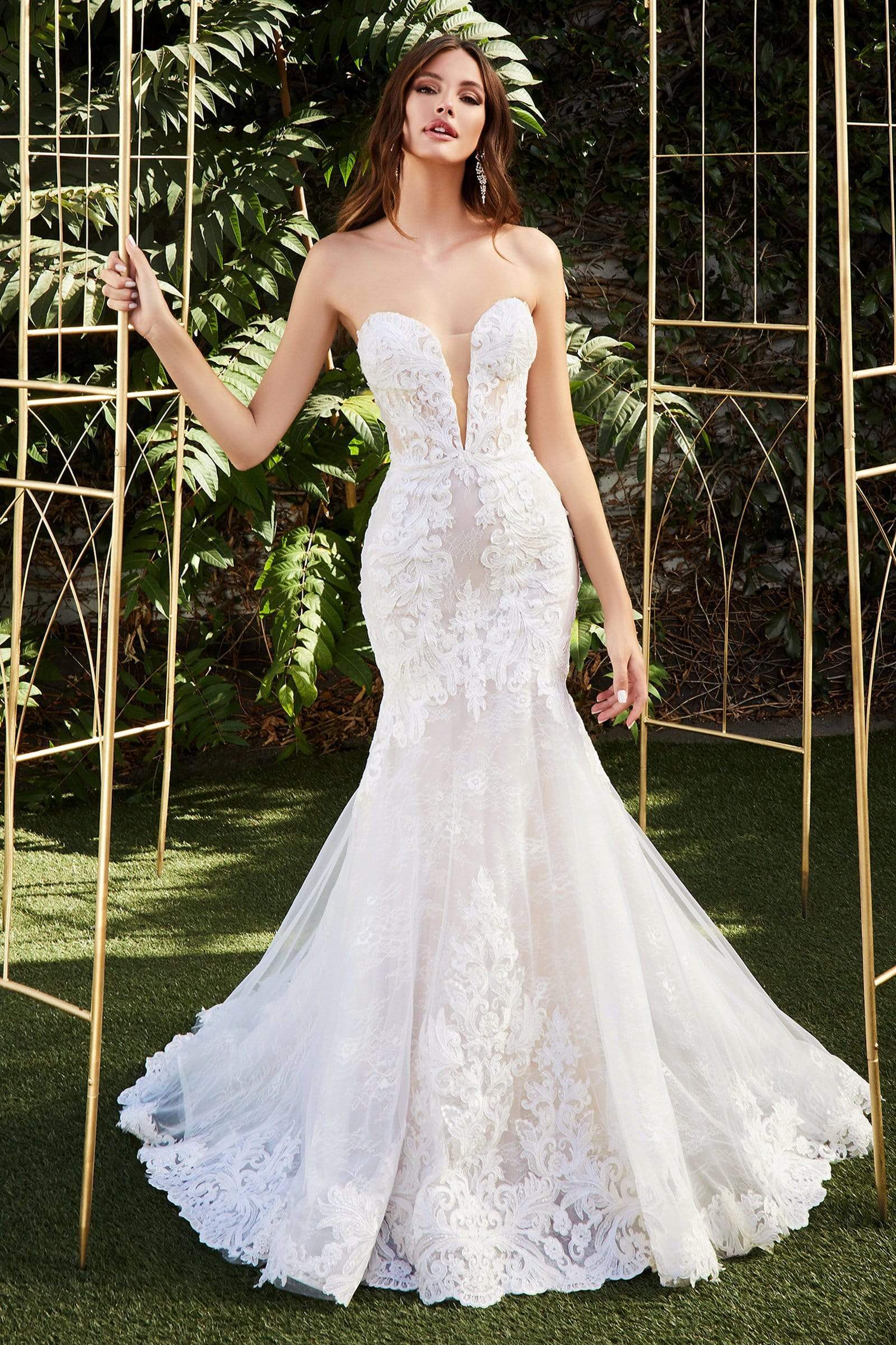 Cinderella Divine Bridal - CD928 Strapless Lace Trumpet Gown
