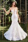 Strapless Lace Mermaid Plunging Neck Sweetheart Applique Mesh Natural Waistline General Print Wedding Dress with a Court Train