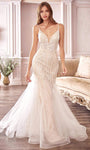 V-neck Mermaid Natural Waistline Plunging Neck Open-Back Sheer Back Zipper Beaded Illusion Spaghetti Strap Wedding Dress with a Brush/Sweep Train