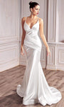 V-neck Empire Waistline Mermaid Floor Length Satin Plunging Neck Sleeveless Open-Back Pleated Fitted Gathered Wedding Dress with a Chapel Train with a Brush/Sweep Train