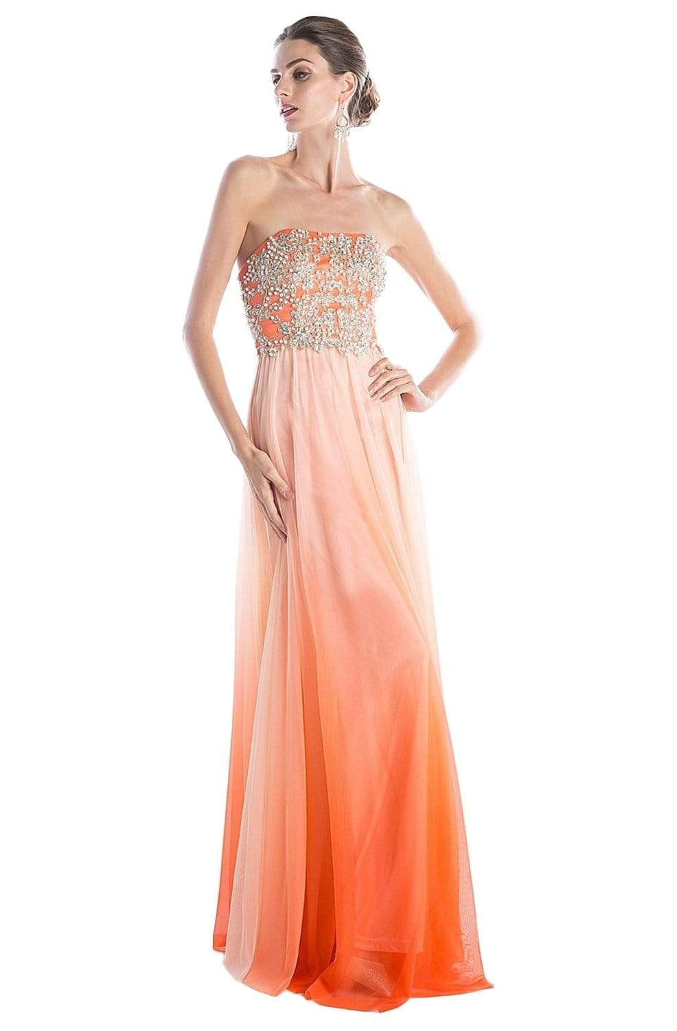 Cinderella Divine - C2633 Strapless Beaded Chiffon Sheath Dress
