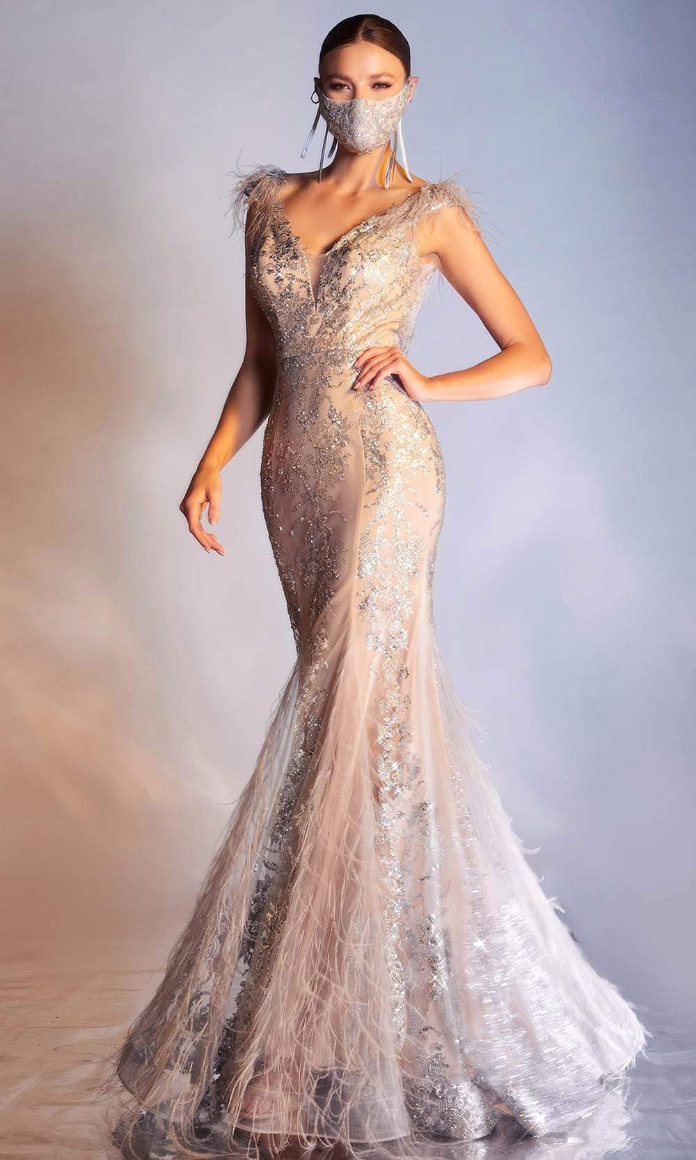 Cinderella Divine - C57 Embellished Deep V Neck Mermaid Gown
