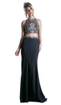 Embroidered Fitted Cutout Natural Waistline Sheath Floral Print Halter Sheath Dress with a Brush/Sweep Train