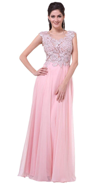 Sophisticated A-line Lace Floor Length Cap Flutter Sleeves Sweetheart Sheer Shirred Jeweled Illusion Dress