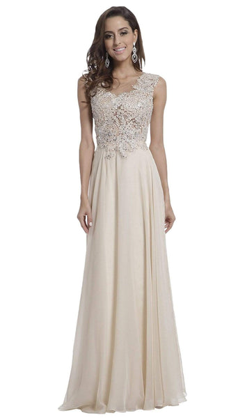 Sophisticated A-line Floor Length Jeweled Sheer Shirred Illusion Cap Flutter Sleeves Lace Sweetheart Dress