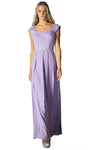 Sophisticated A-line V-neck Cap Sleeves Sweetheart Floor Length Open-Back Pleated Jeweled Dress