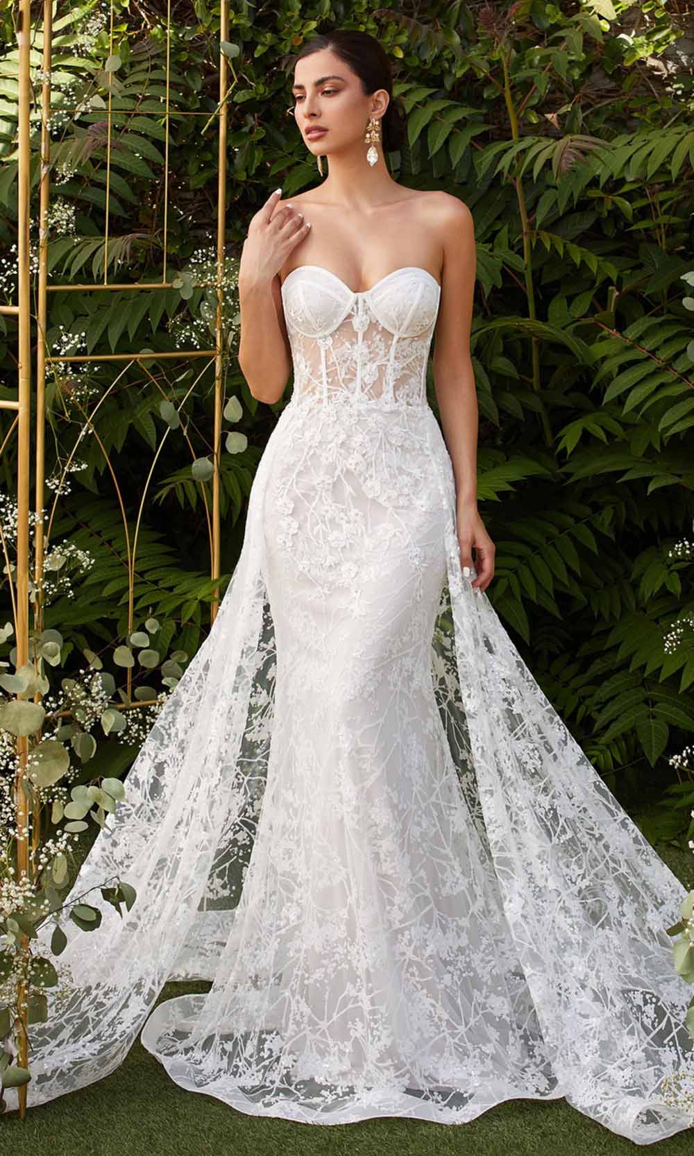 Cinderella Divine - CB046W Applique Sweetheart Gown With Overskirt
