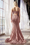 V-neck Fitted Glittering Sheer Lace-Up Natural Waistline Plunging Neck Sleeveless Mermaid Dress with a Brush/Sweep Train