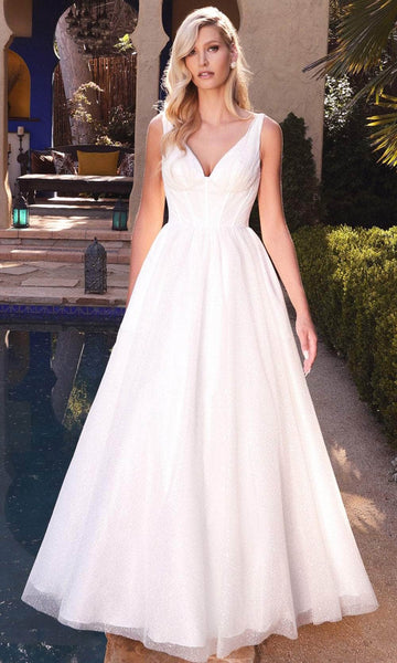 A-line V-neck Sleeveless Pocketed Glittering Pleated V Back Corset Natural Waistline Tulle Wedding Dress