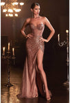 Strapless Slit Ruched Back Zipper Sheer Open-Back Mesh Beaded Sweetheart Sheath Corset Natural Waistline Sheath Dress/Evening Dress/Bridesmaid Dress/Mother-of-the-Bride Dress/Prom Dress with a Brush/S