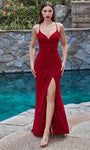 V-neck Jersey Spaghetti Strap Cowl Neck Lace-Up Glittering Slit Natural Waistline Sheath Sheath Dress/Evening Dress/Bridesmaid Dress/Mother-of-the-Bride Dress/Prom Dress with a Brush/Sweep Train