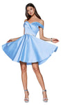 A-line Fit-and-Flare Cocktail Above the Knee Natural Princess Seams Waistline Satin Off the Shoulder Sweetheart V Back Belted Back Zipper Fitted Beaded Flowy Dress