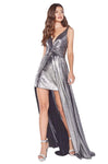 Tall A-line V-neck Metallic Ruched Gathered Mesh Sheer Back Zipper Natural Waistline Sleeveless Spaghetti Strap Floor Length Short Dress