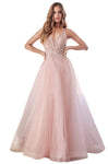 A-line Tulle Floor Length Natural Waistline Plunging Neck Sweetheart Beaded Applique Illusion Open-Back Fitted Flutter Sleeves Spaghetti Strap Dress