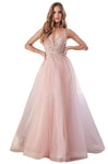 A-line Floor Length Plunging Neck Sweetheart Tulle Open-Back Beaded Illusion Applique Fitted Flutter Sleeves Spaghetti Strap Natural Waistline Dress