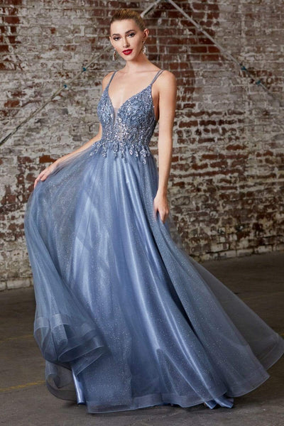 A-line Flutter Sleeves Spaghetti Strap Applique Illusion Fitted Beaded Open-Back Natural Waistline Plunging Neck Sweetheart Tulle Floor Length Dress