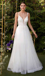 A-line V-neck Tulle Beaded Applique Natural Waistline Floor Length Sleeveless Spaghetti Strap Dress