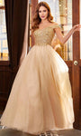 Tall A-line Off the Shoulder Sweetheart Applique Crystal Gathered Dress by Cinderella Divine