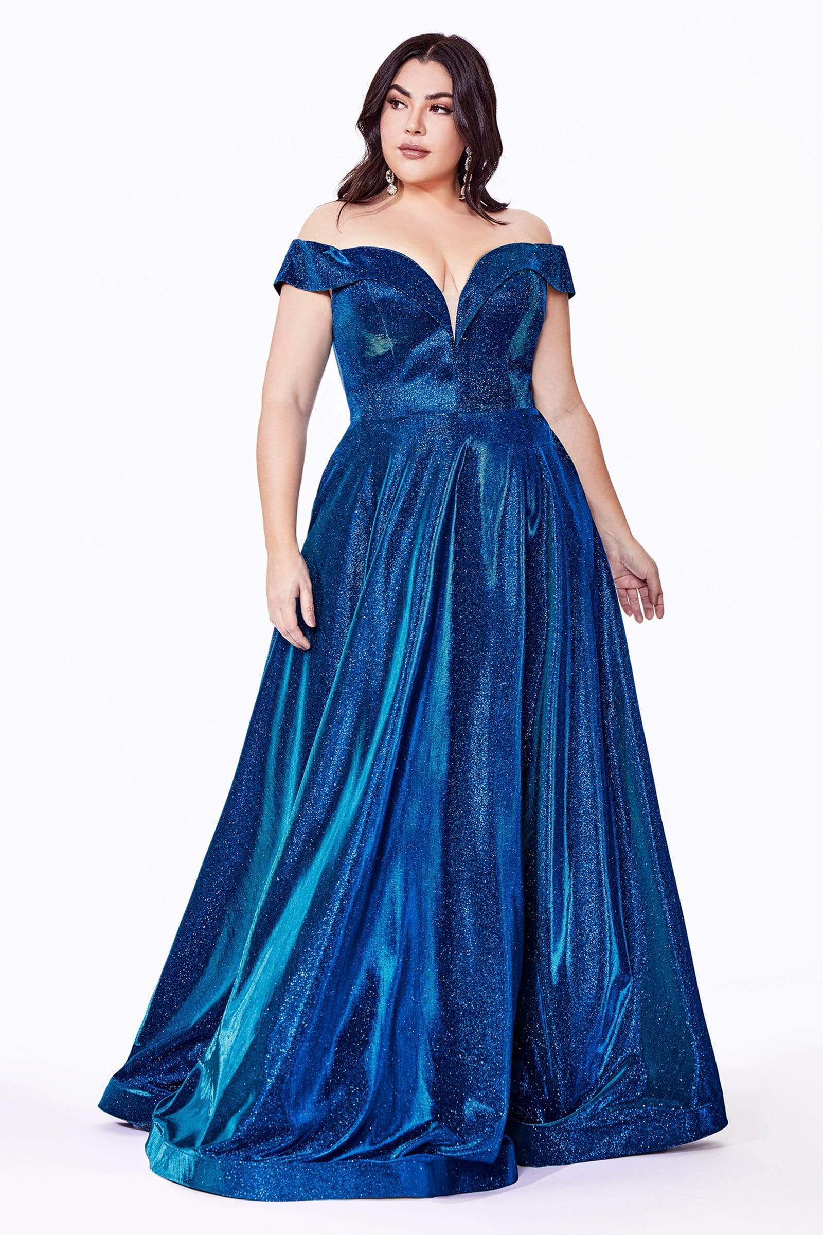 Cinderella Divine - CD210C Metallic Glitter One Shoulder A-Line Gown
