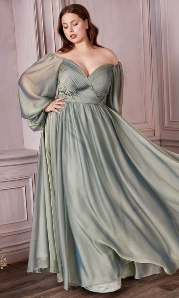 Sophisticated A-line Natural Waistline Bishop Sleeves Open-Back Shirred Back Zipper Ruched Sweetheart Evening Dress/Bridesmaid Dress/Mother-of-the-Bride Dress/Prom Dress with a Brush/Sweep Train