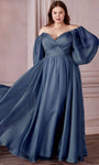 Sophisticated A-line Sweetheart Open-Back Ruched Shirred Back Zipper Bishop Sleeves Natural Waistline Evening Dress/Bridesmaid Dress/Mother-of-the-Bride Dress/Prom Dress with a Brush/Sweep Train