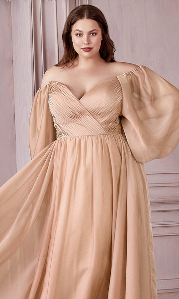 Sophisticated A-line Open-Back Ruched Shirred Back Zipper Sweetheart Bishop Sleeves Natural Waistline Evening Dress/Bridesmaid Dress/Mother-of-the-Bride Dress/Prom Dress with a Brush/Sweep Train